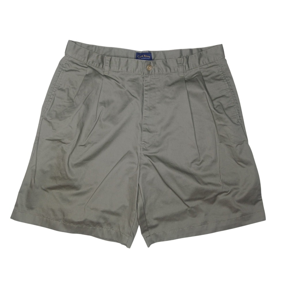 Club Room Pleated Chino Shorts Mens 38 Olive Green Classic Fit Cotton Twill